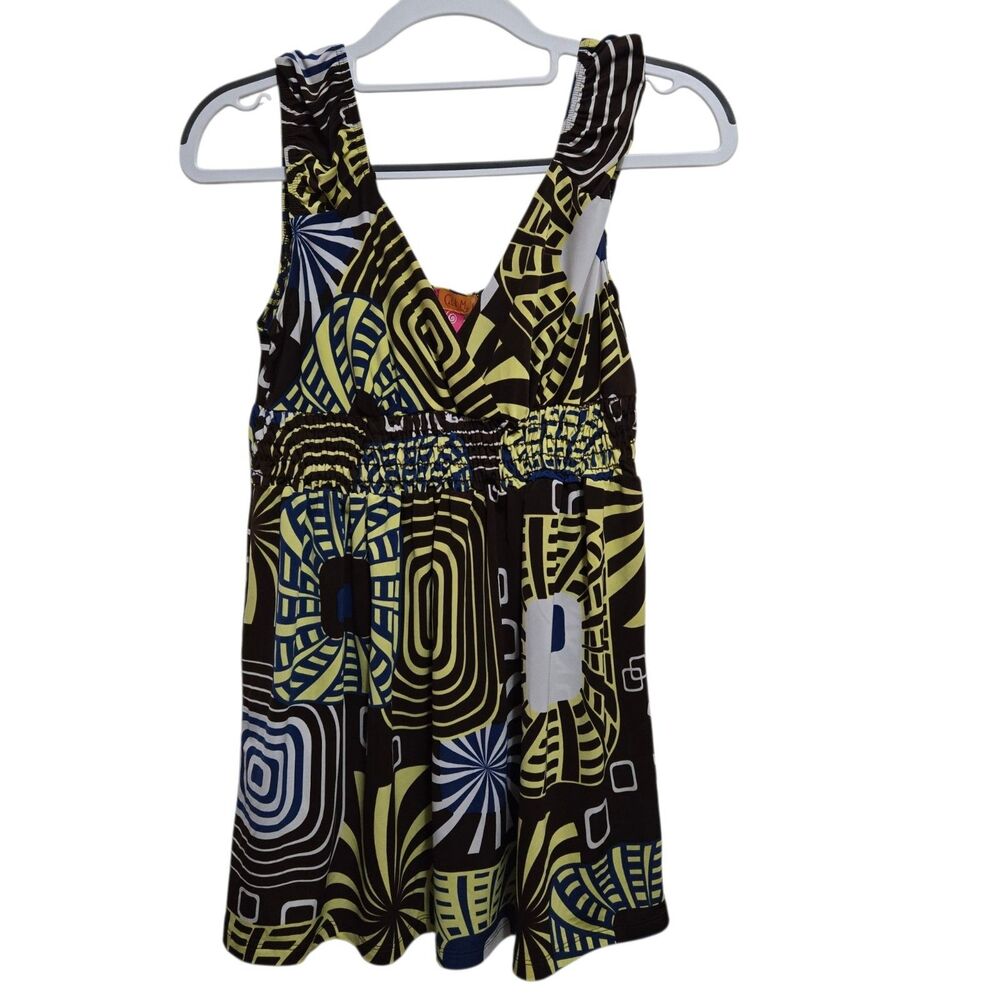 Catch My I Top Women's Size XL Sleeveless Geometric Print Btown Green Blue Retro